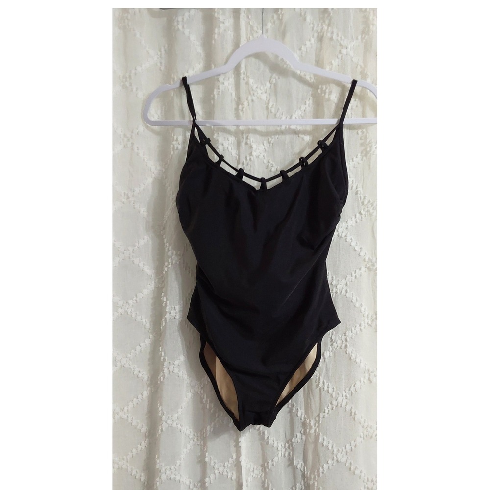Carol Wior Vintage Black Lattice Cage Neck One Piece Swimsuit Womens Size 8 USA